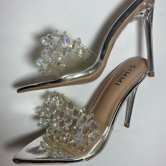 Simmi London NWOT or Box Silver Gem-Studded Crystal Embellished Heels - Picture 6 of 9